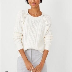 Ann Taylor cream Petite Jeweled knit sweater